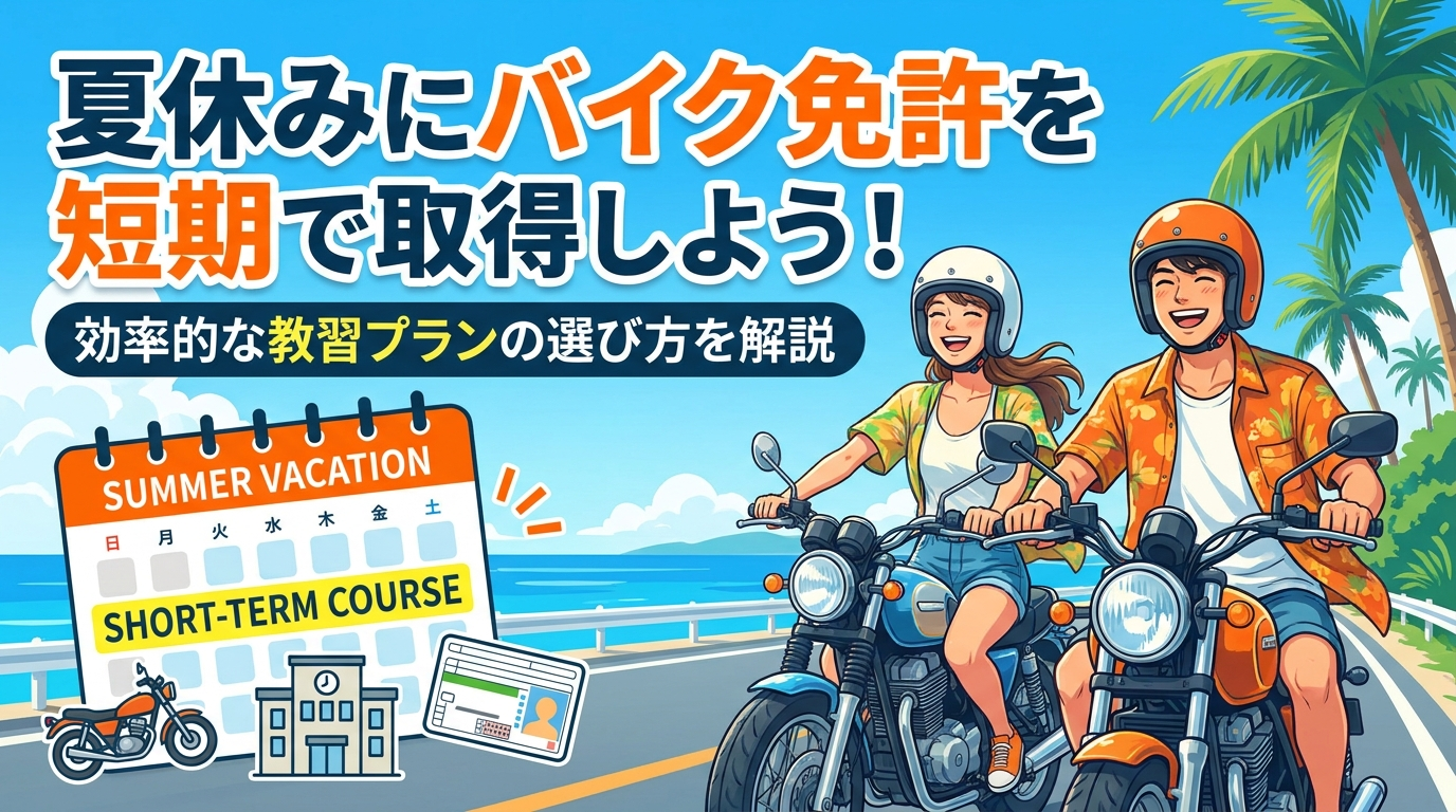 夏休みにバイク免許を短期で取得しよう！効率的な教習プランの選び方を解説。